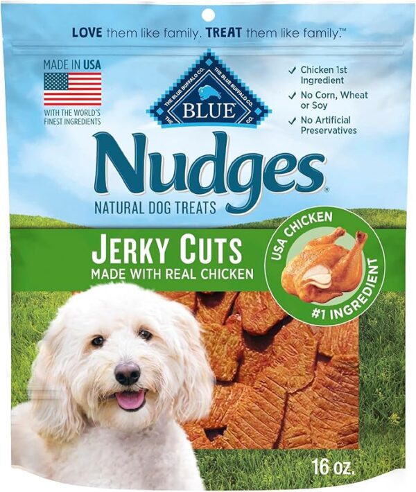 Blue Buffalo Nudges Jerky Bites Dog Treats, Made in the USA with Natural Ingredients, Bite-Sized Pieces, Chicken, 16-oz Bag