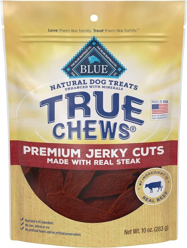 Blue Buffalo True Chews Premium Jerky Cuts Dog Treats, Made in the USA with Natural Ingredients, Beef, 10-oz Bag