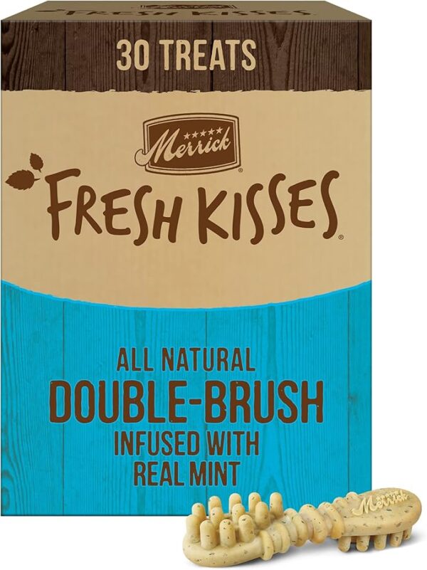 Merrick Fresh Kisses Natural Dental Chews Toothbrush Shape Treat Infused With Real Mint Medium Dogs - 22 ct. Box