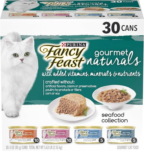 Purina Fancy Feast Wet Cat Food Variety Pack Gourmet Naturals Seafood - (Pack of 30) 3 oz. Cans